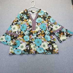 Tacera Multicolor Floral Bell Sleeve Blouse NWT
